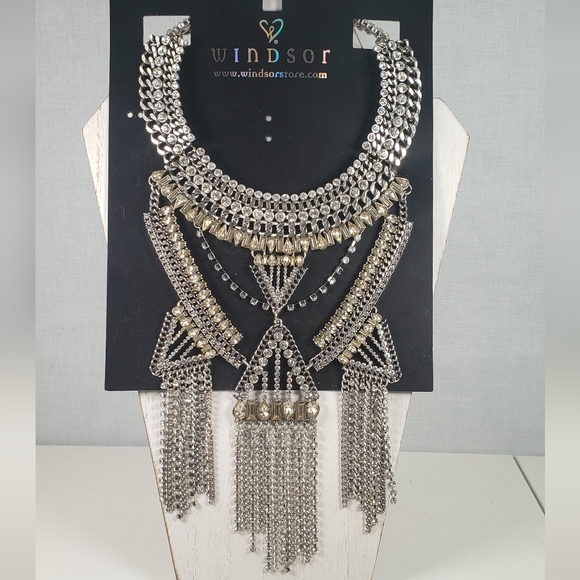Vintage Rhinestone Bib Statement Necklace, Huge Runway Necklace, Theater Costume - Picture 1 of 13